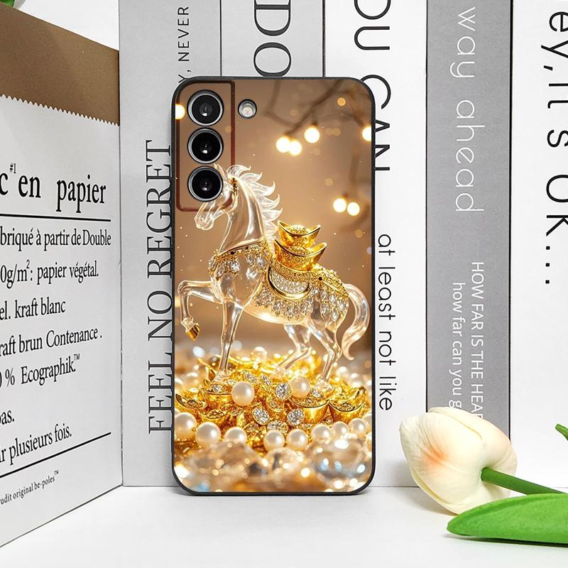 Роскошный кристальный чехол для телефона с золотым узором лошади для Samsung Galaxy S25 S24+ S23 Ultra S22 Plus S21 FE M53, противоударные мягкие чехлы