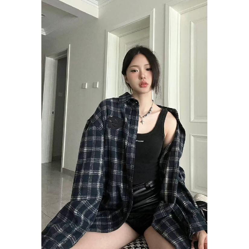 Пальто-рубашка в клетку, женская рубашка в корейском стиле на раннюю весну, свободная универсальная рубашка с длинным рукавом, ретро-темперамент, повседневные верхние топы