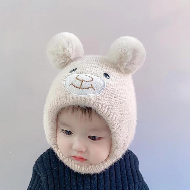 Cute Bear Beanie Cap For Baby Cartoon Warm Knitted Hat Autumn Winter Toddler Ear Protection Caps