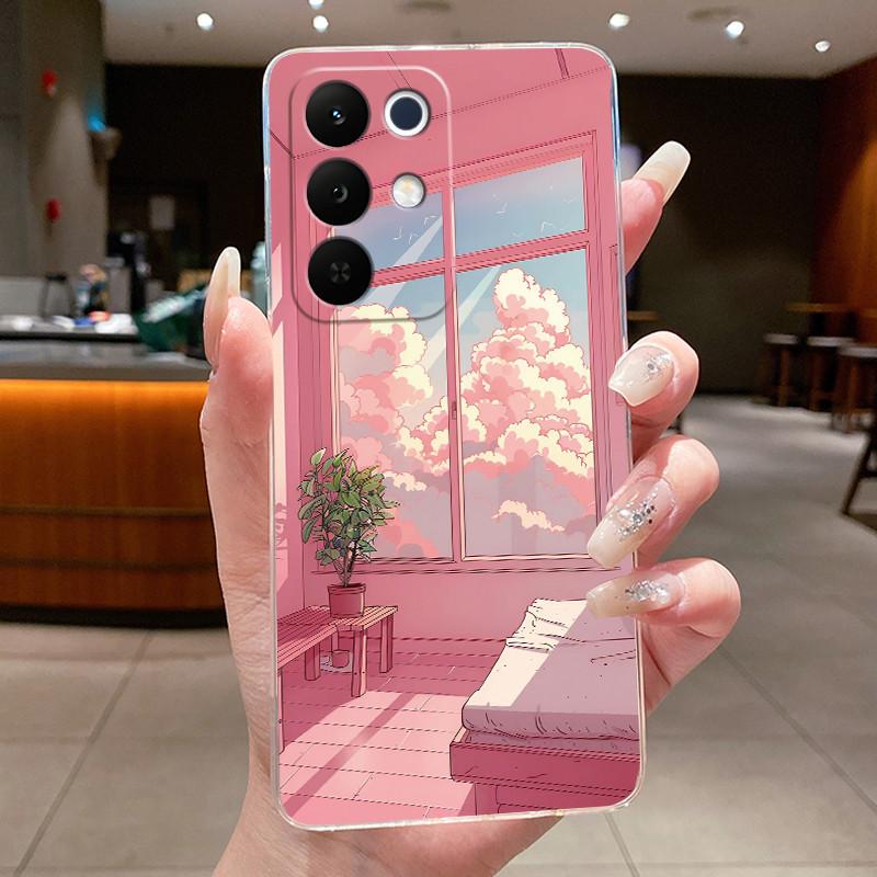 Bumper Soft Transparent TPU Phone Case For OPPO Realme C85 Pro 4G Casing Trendy Rose Rosy Cloud Painted Shockproof Cover