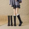 Krazing Pot Cow Skin Square Toe Winter Med Heels Riding Boots Punk Design Women Vintage Square Buckle Thigh High Boots