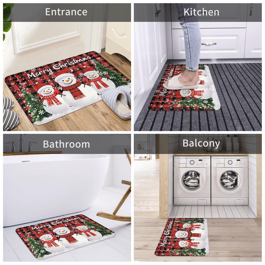 Snowman Pattern Merry Christmas Doormat Non-Slip Entrance Kitchen Bath Door Floor Mat Toilet Carpet Rug