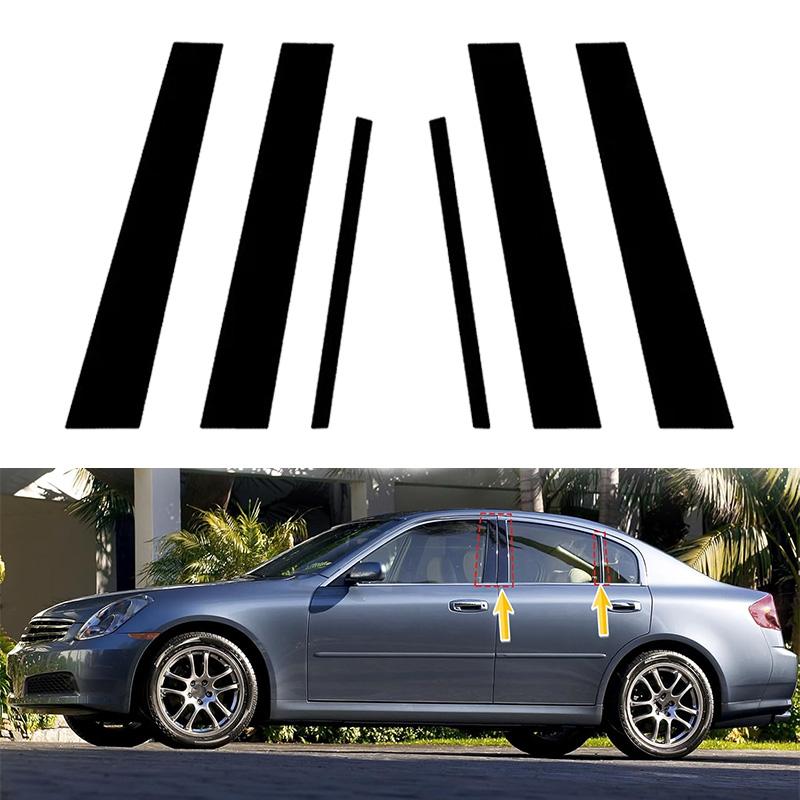 6 шт./комплект Накладки-наклейки на стойки и панели дверей для Infiniti G35 G37 2002 2003 2004 2005-2013 Черные Накладки на стойки окон и дверей Декоративная наклейка