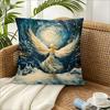 Blue Starry Night Angel Print Throw Pillow Cover, Winter Christmas Oil Painting Decorative Cushion