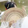 Wooden Folding Fan Chinese Style Hollow Ribs Portable Summer Hand Held Fan Decoration Dance Performance Props Party Costume Accessories