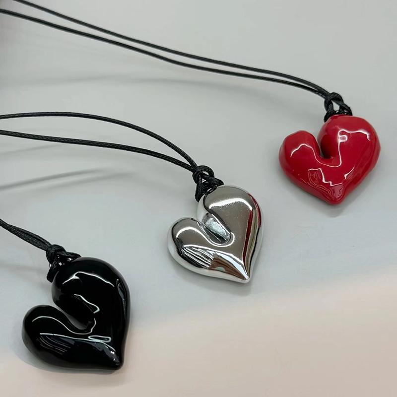 Irregular Heart Pendant Necklace For Women Girls Sweet Adjustable Pull-Out Sweater Chain Jewelry Accessories Gifts
