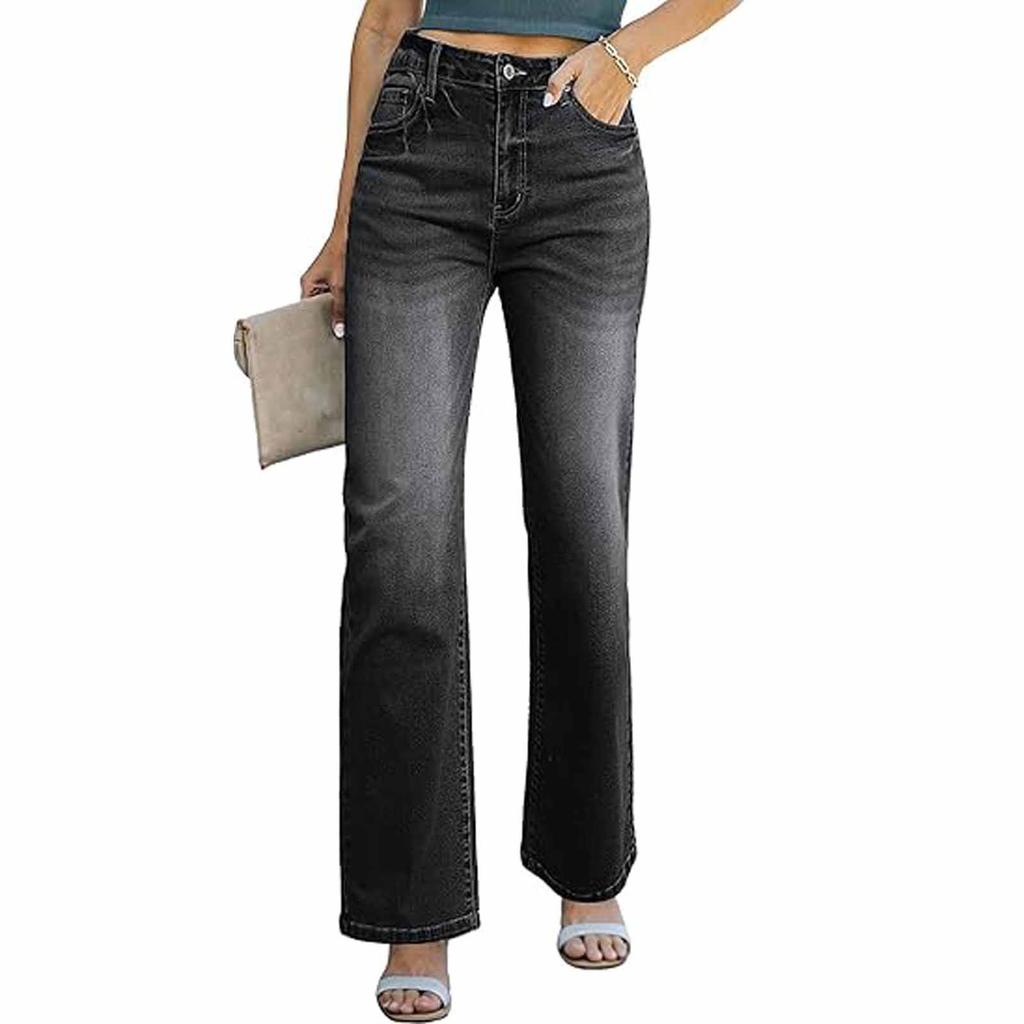 Women's Wide Leg Jeans Casual Highwaist Straight Denim Pants With Pockets