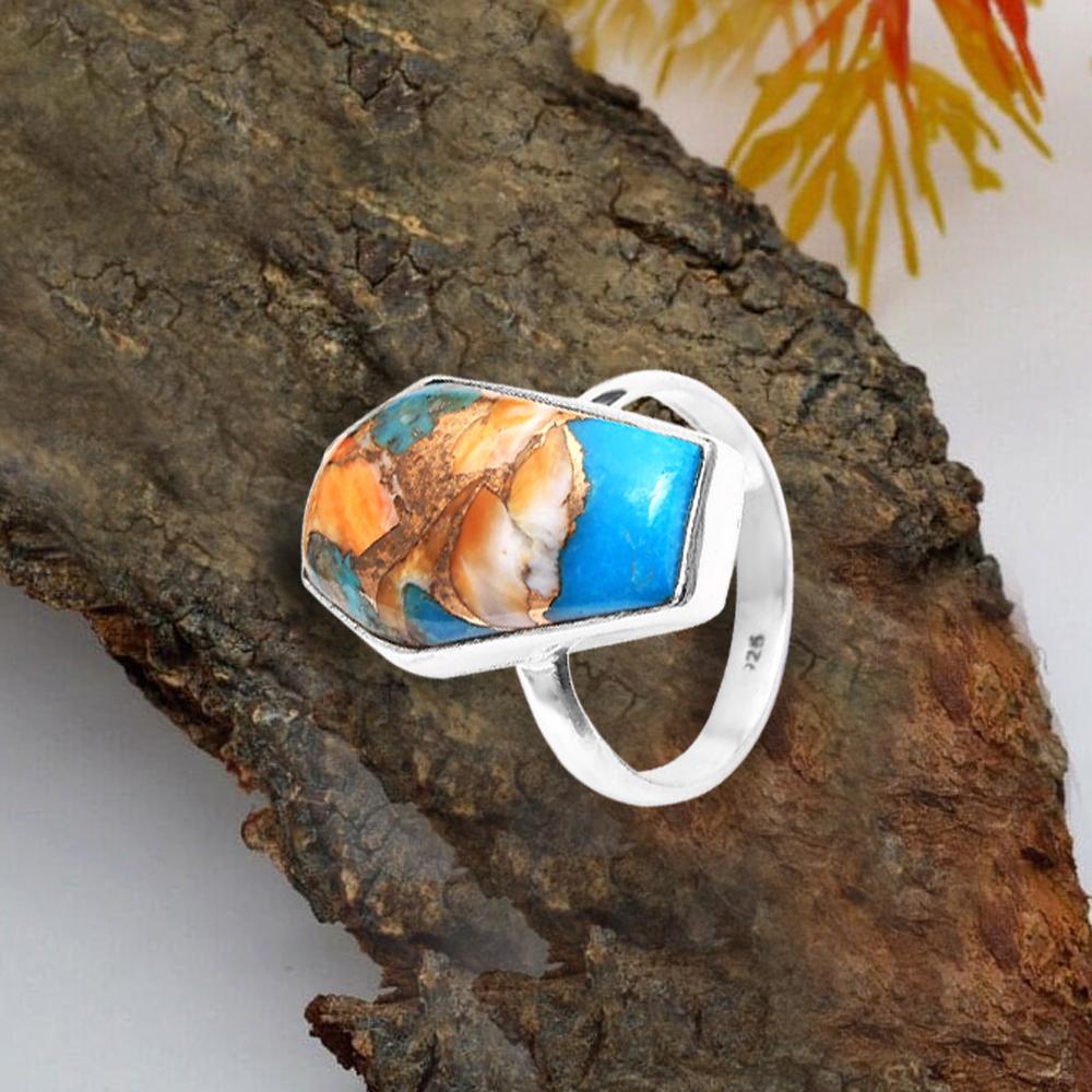 Oyster Copper Turquoise Gemstone Ring, Coffin Ring, Designer Ring, Unique Design, Gift For Her, 925 Silver Jewelry