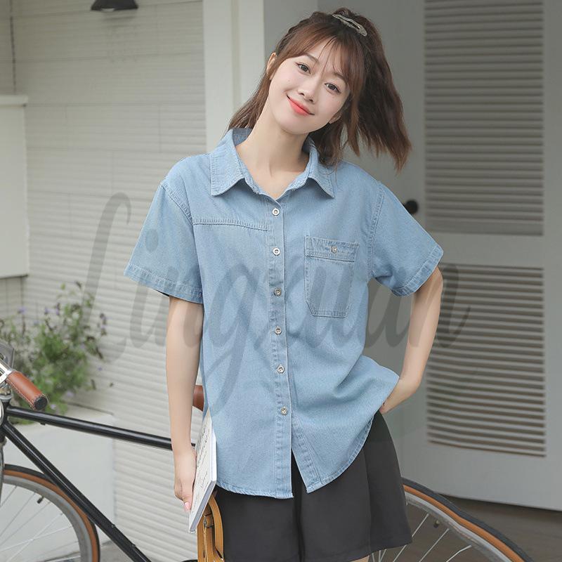 Women's Short Sleeve Thin Denim Shirt - Spring/Summer 2026 New Arrival, Layering Top with Niche Design.