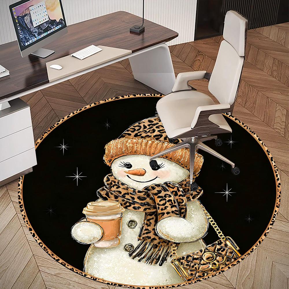 1PC snowman leopard print Office Round Area Rug, Under Office Chairs Bedroom Living Room Home Decor, Carpet for Office -1110143