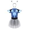 Womens Space Cadet Costume Fly Sleeve Front Zip Sequined Tulle Skirt Boyshorts Spaghetti Jumpsuit with Silver Hair Hoop Headband for Alien Astronaut