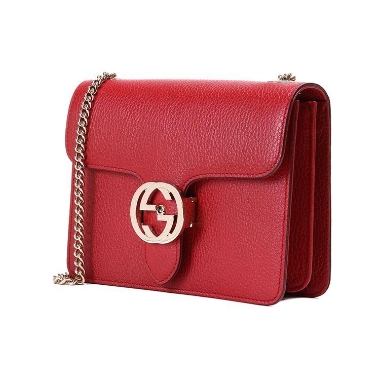 Gucci Interlocking G Leather Chain Crossbody Bag In Red For Women Daily Use