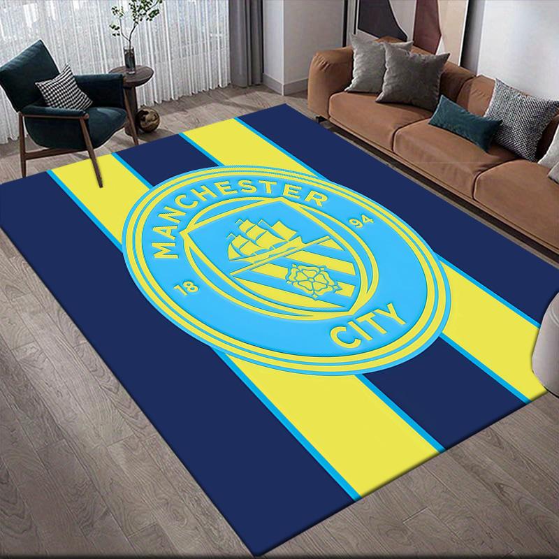 Manchester City FC Flannel Pattern Square Carpet,Area Rug,Carpet Rug for Living Room Bedroom Sofa Playroom Decor,Non-slip Floor Mat
