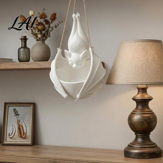 Creative Bat Shaped Flower Pot Hanging Plant Pot Halloween Planter 3D Printed Gothic Small Planters for Windowsill Holder Indoor Outdoor Home Garden