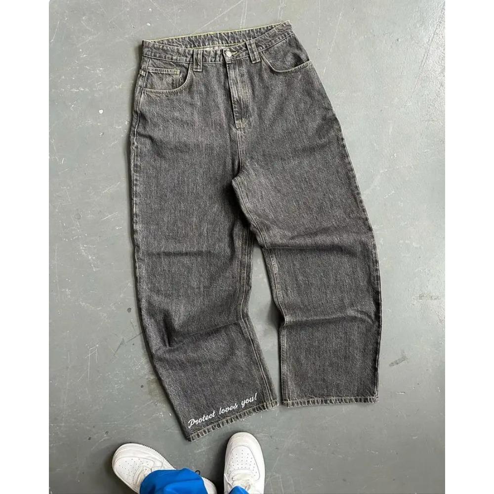 Y2K Harajuku Hip Hop Graphic Oversize Retro Blue Baggy Jeans Mens Womens New High Talyase Wide Leg Брюки