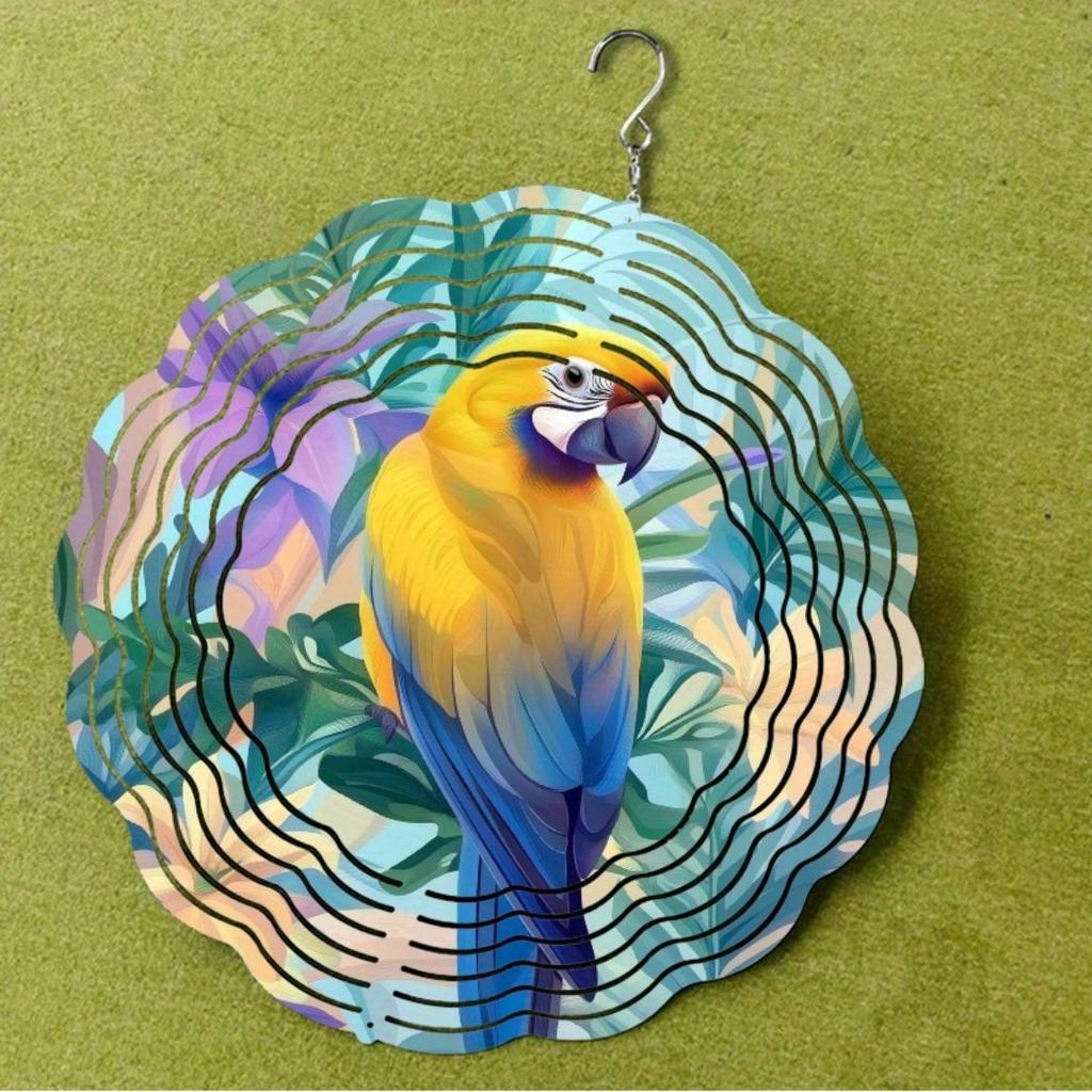 Vibrant Parrot Wind Spinner Colorful Metal Garden Decor for Outside 10 Inch 360 Rotating Hook Artistic Design for All Seasons Ideal for Balcony