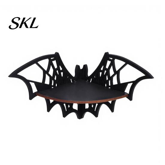 Gothic Wall Hanging Shelf Halloween Wooden Bat Corner Shelf, Black Mounted Candle Holder Stand, Style Decor Display Rack for Home Party, Spooky