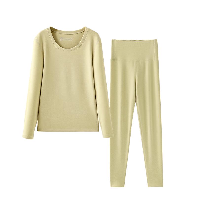Женский утолщенный флисовый комплект термобелья облегающего кроя с круглым вырезом для осени и зимы