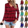 Women's Fashion V Neck Pleated Stripe Printed Casual Long Sleeve