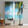 Ocean Coconut Tree Tulle Curtains for Bedroom Hall Living Room Decor Chiffon Curtain for Balcony Kitchen Home Drapes