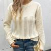 Vintage Fashion Elegant Casual Autumn Knit Sweater Round Neck Hollow Solid Color Sweater