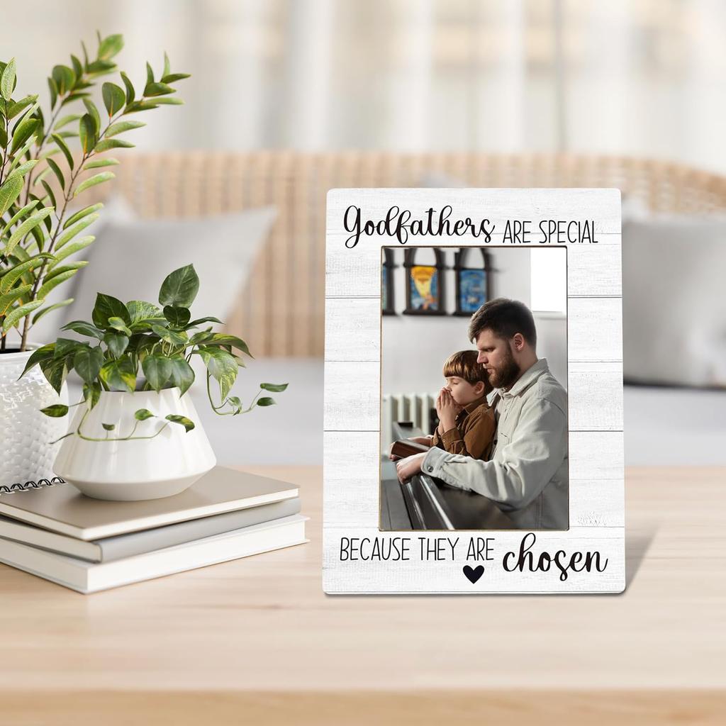 Godfather Gifts Picture Frame, God Father Gifts for Men, Appreciation Photo Frame 4X6, Godfathers Are Special Because They Are Chosen Wooden Photo