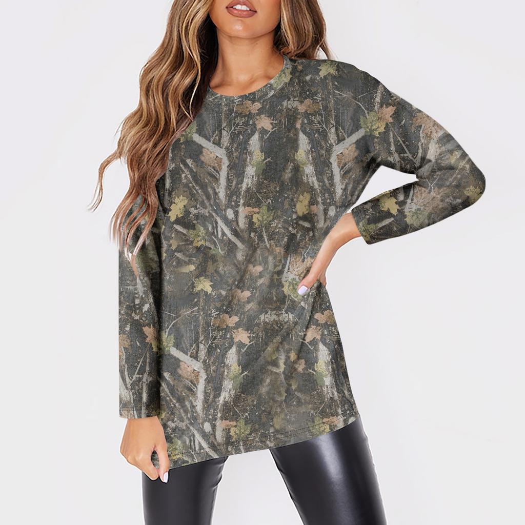 Женская мода O-образный вырез с длинным рукавом рабочая одежда с карманами принтованные топы летние топы для женщин