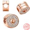 Authentic 925 Sterling Silver Rose Gold Round Cutout Pavé & Heart Anniversary Charm Fit Fashion Bracelet Jewelry Graduation Gift