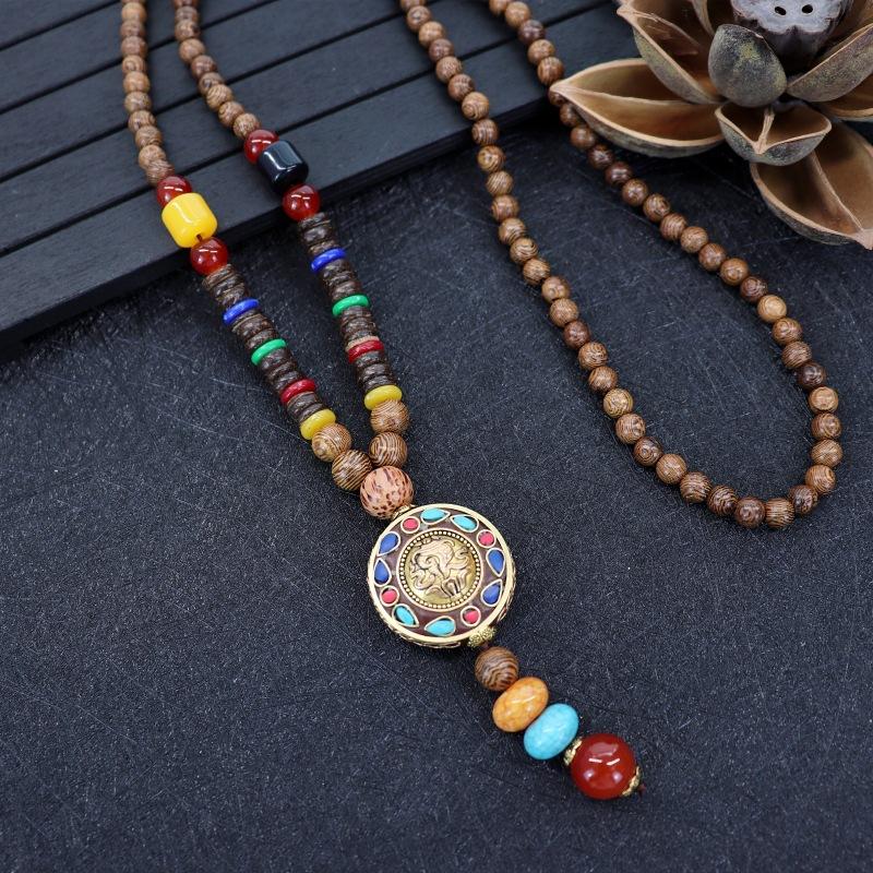 Nepalese Style Retro Long Necklace Men's and Women's Simple Tibetan Pendant Literary and Versatile Sweater Chain Accessories