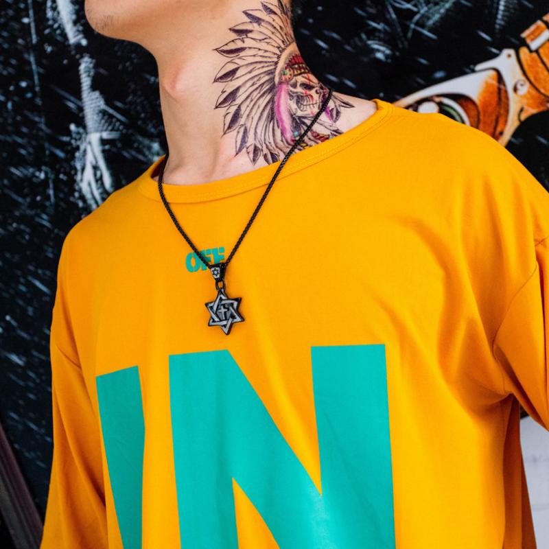 Hexagram Men's Necklace, Hip Hop Cross Pendant, Long Style