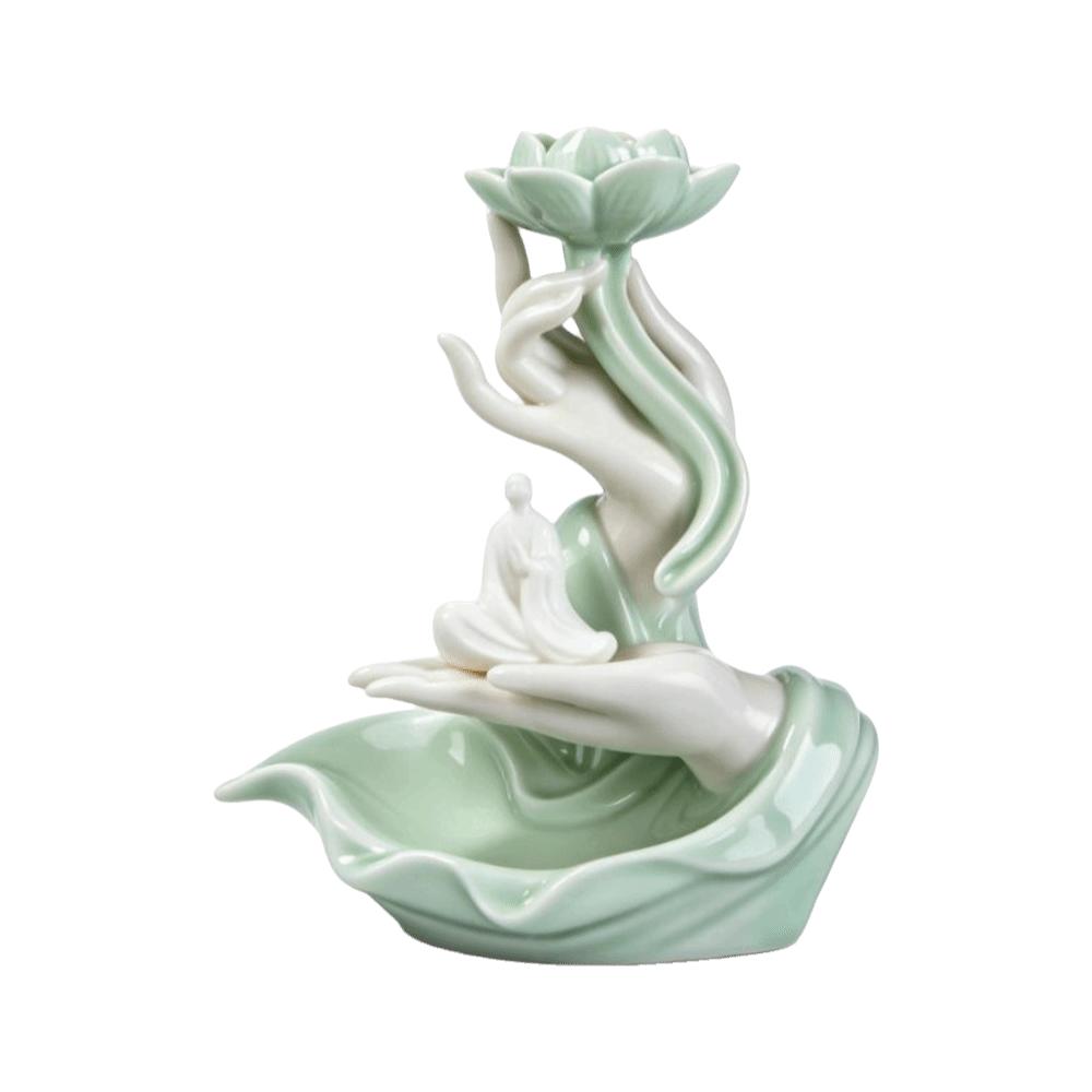 Ceramic Backflow Incense Burner Lotus Flower Zen Incense Stick Holder Hand Shape Ash Catcher Incense Burner Fountain