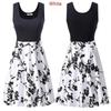 Womens Retro Floral Print Sleeveless Cotton Dress With Round Neck For Summer Vintage Style