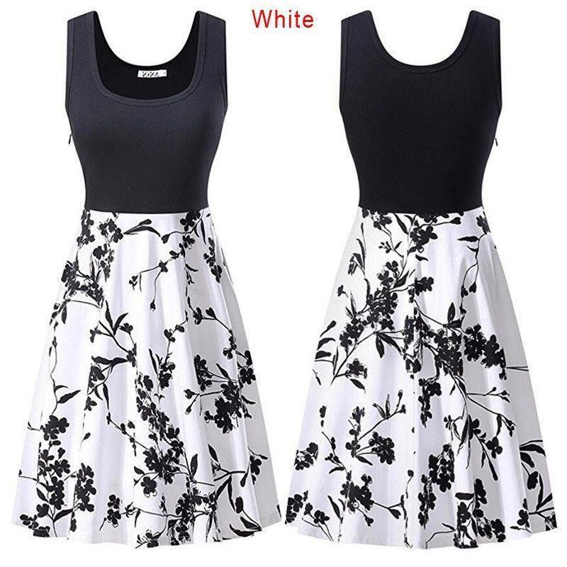 Womens Retro Floral Print Sleeveless Cotton Dress With Round Neck For Summer Vintage Style