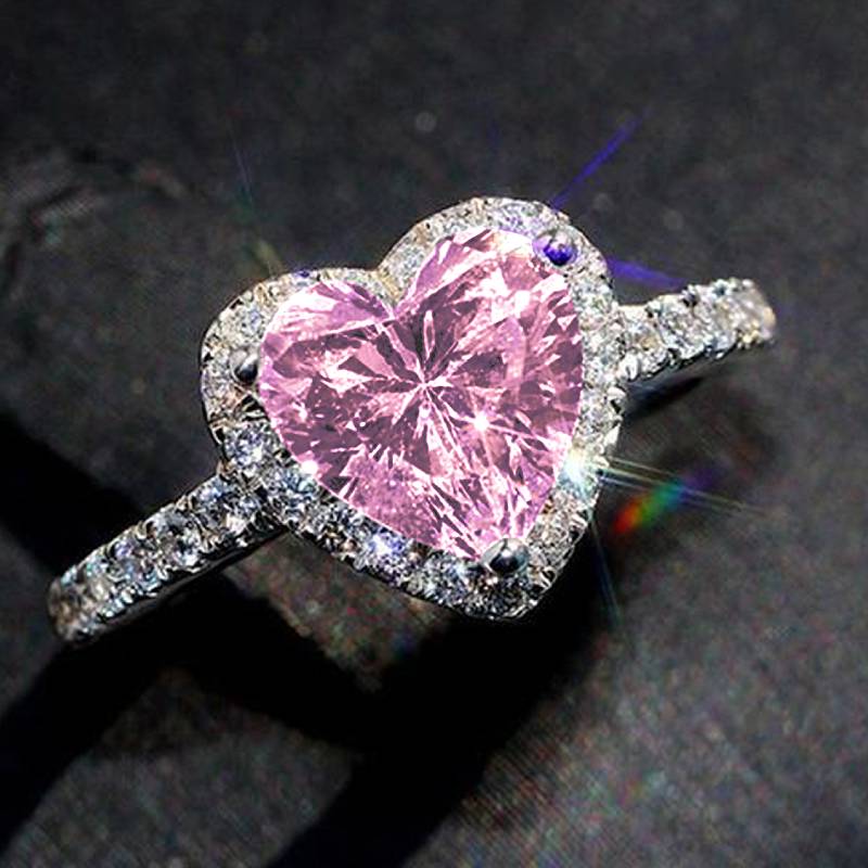 Classic Silver Heart Engagement Rings For Women White Red CZ Stone Inlay Fashion Jewelry Wedding Party Gift