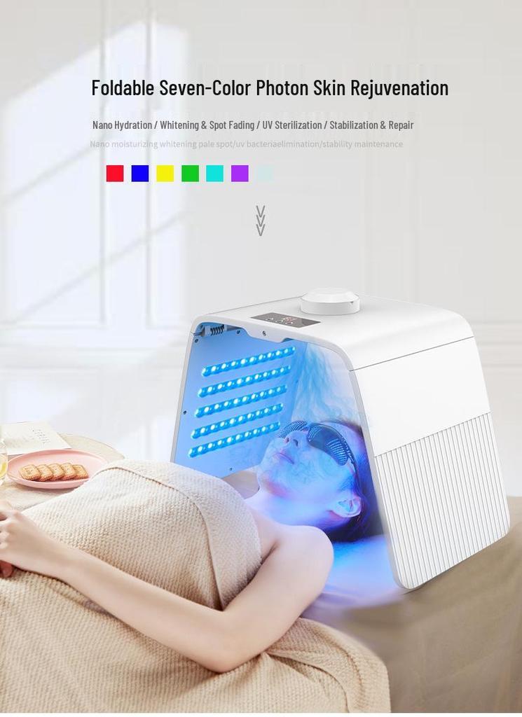 Складной 7-цветный LED-аппарат для омоложения кожи с распылителем для красоты