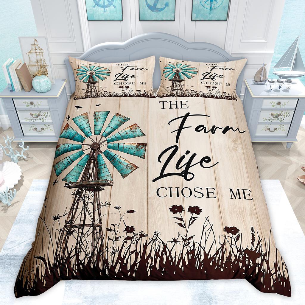 Comforter Homewish Rustic Farmhouse Retro Windmill Old Barn Door Bedding Set Vintage Lodge Cabin Comforter Set
