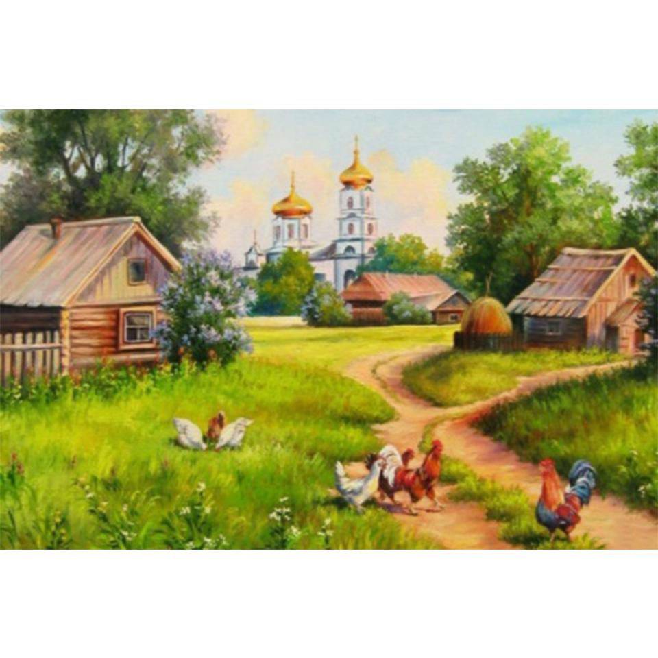 5D DIY Diamond Painting Pastoral Scenery Rhinestone Picture Full Round Full Diamond Embroidery Gift Mosaic Home Decoration Kit