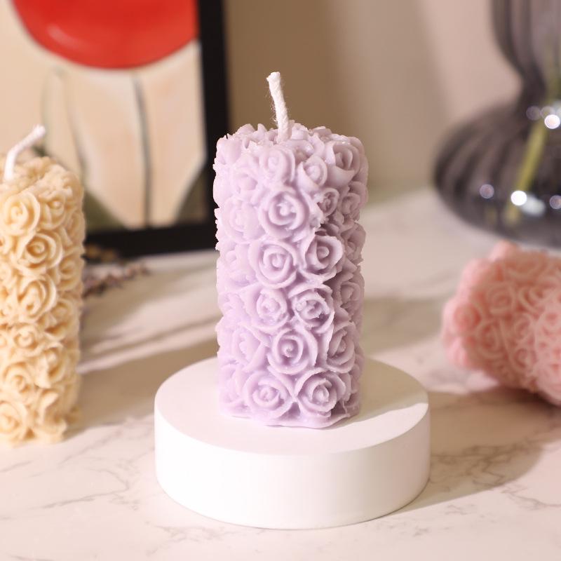 Handmade Rose Column Aromatherapy Candle - Carved, Smokeless, Fragrant, Decorative Ornament and Gift.