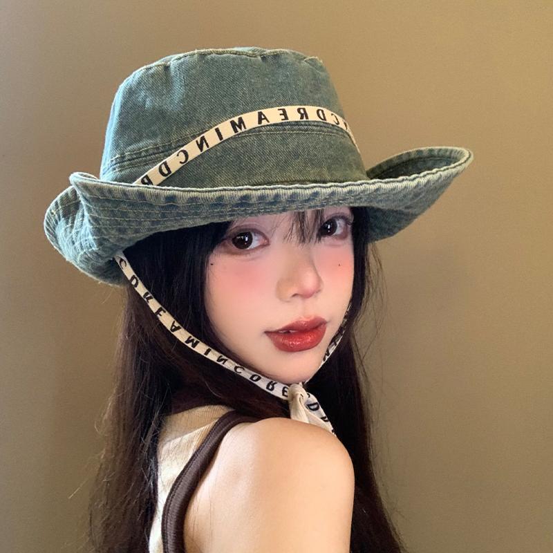 Уличная шляпа-панама из денима с ремешком для писем, детская летняя шляпа от солнца с широкими полями, шляпа-ведро для защиты от солнца, шляпа для альпинизма