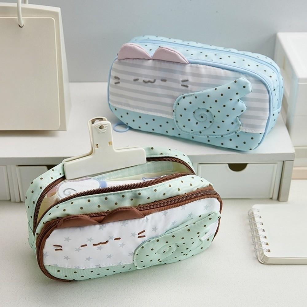 Pencil Pouch Korean Style Cat Pen Bag Large Capacity Y2K Star Canvas Stationery Bag Kids Children