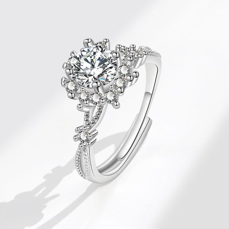 1 Carat Moissanite Flower Stamen Open Ring For Women Fashion Jewelry Elegant Design