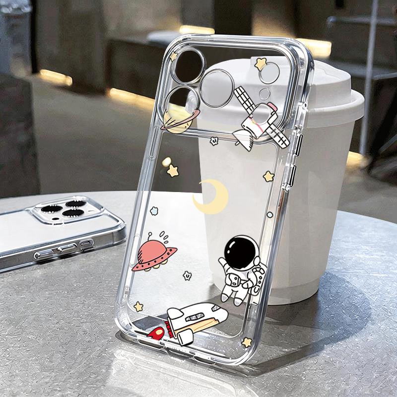 Противоударный прозрачный чехол из ТПУ для iPhone 17 16 Pro 15 14 13 12 Pro Max 11, прозрачный силиконовый чехол с рисунком мультяшного астронавта