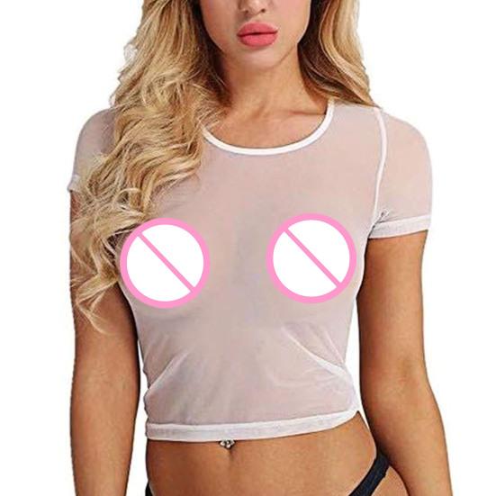 Женский укороченный топ с прозрачной тонкой сеткой, круглым вырезом, короткими рукавами, сексуальная одежда