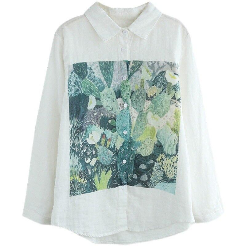 Johnature Women Loose Print Floral Shirts Turndown Collar Long Sleeve Vintage Shirt Autumn Chinese Style Casual Blouse