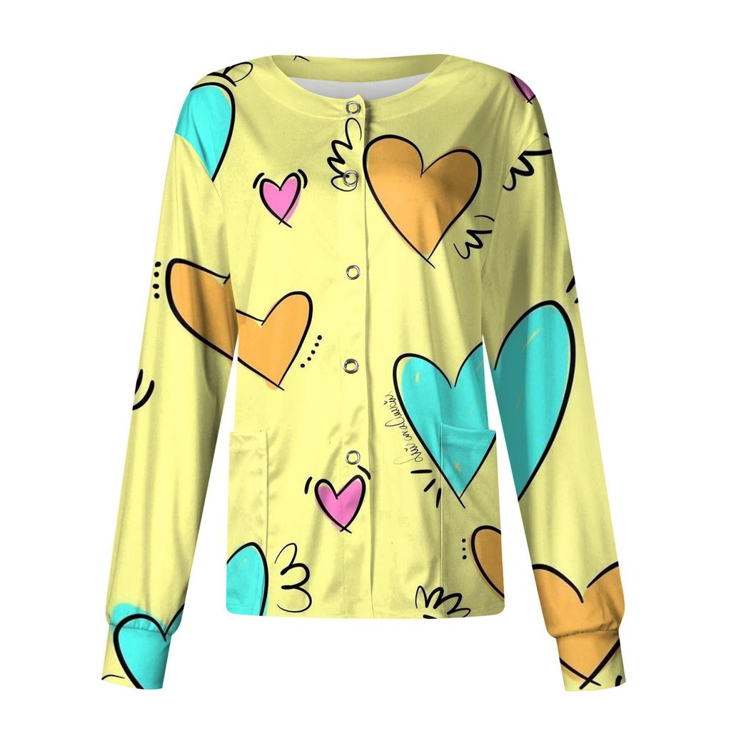 Женский повседневный однобортный однобортный костюм с длинными рукавами и принтом на День святого Валентина, топ-кардиган