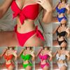 Sexy Front Bow Knot Push Up Bikinis Two Pieces Solid Swimsuit Tie Bikini Swimsuit Swimwear Biquini Conjunto De Bikini Tankini