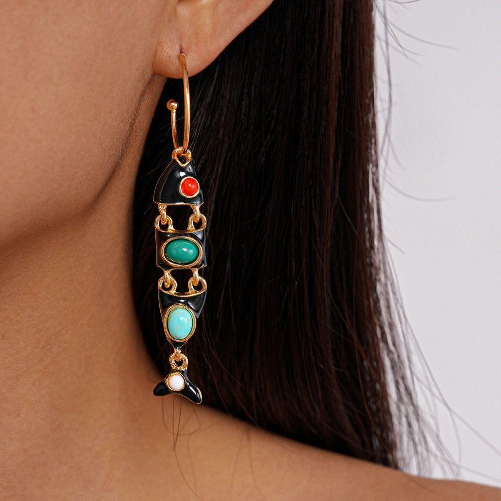 Gothic Ethnic Style Earrings Vintage Enamel Dangle Earrings Little Fish Earrings Festival Jewelry