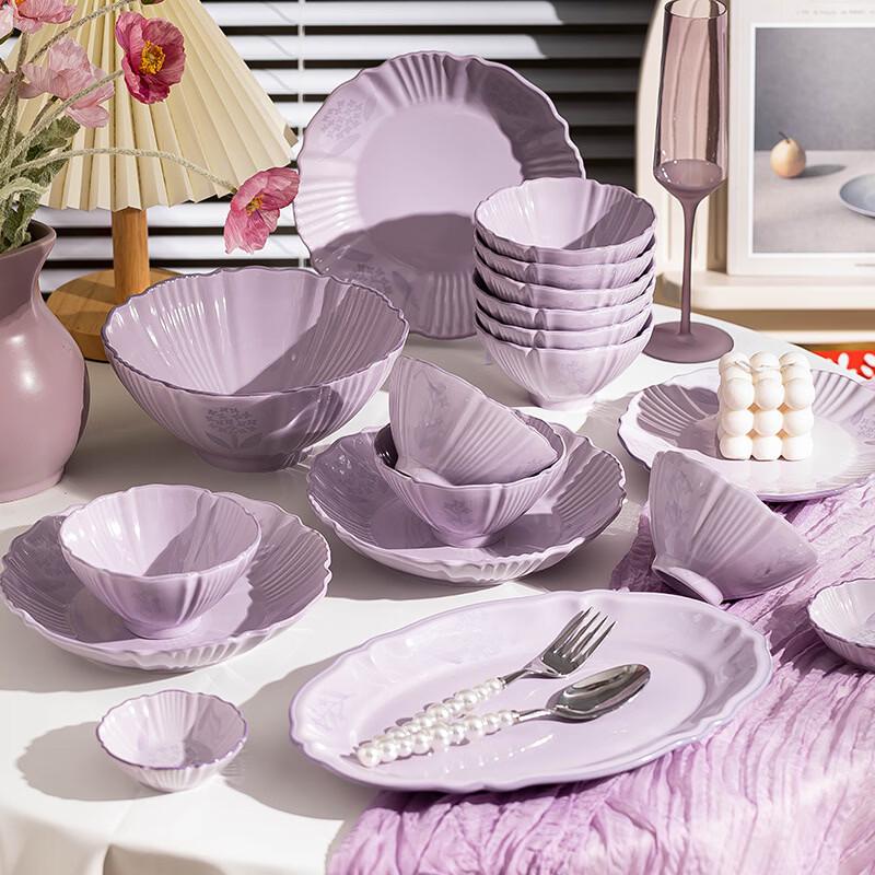 Glazed Purple Lily of the Valley Ceramic Dinnerware Set