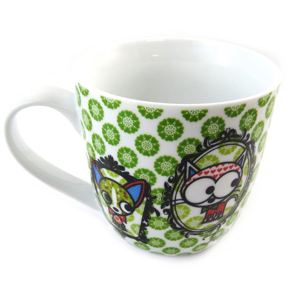 Les Trésors De Lily [N5667] - Porcelain Mug 'Dog and Cat Lolita' Green