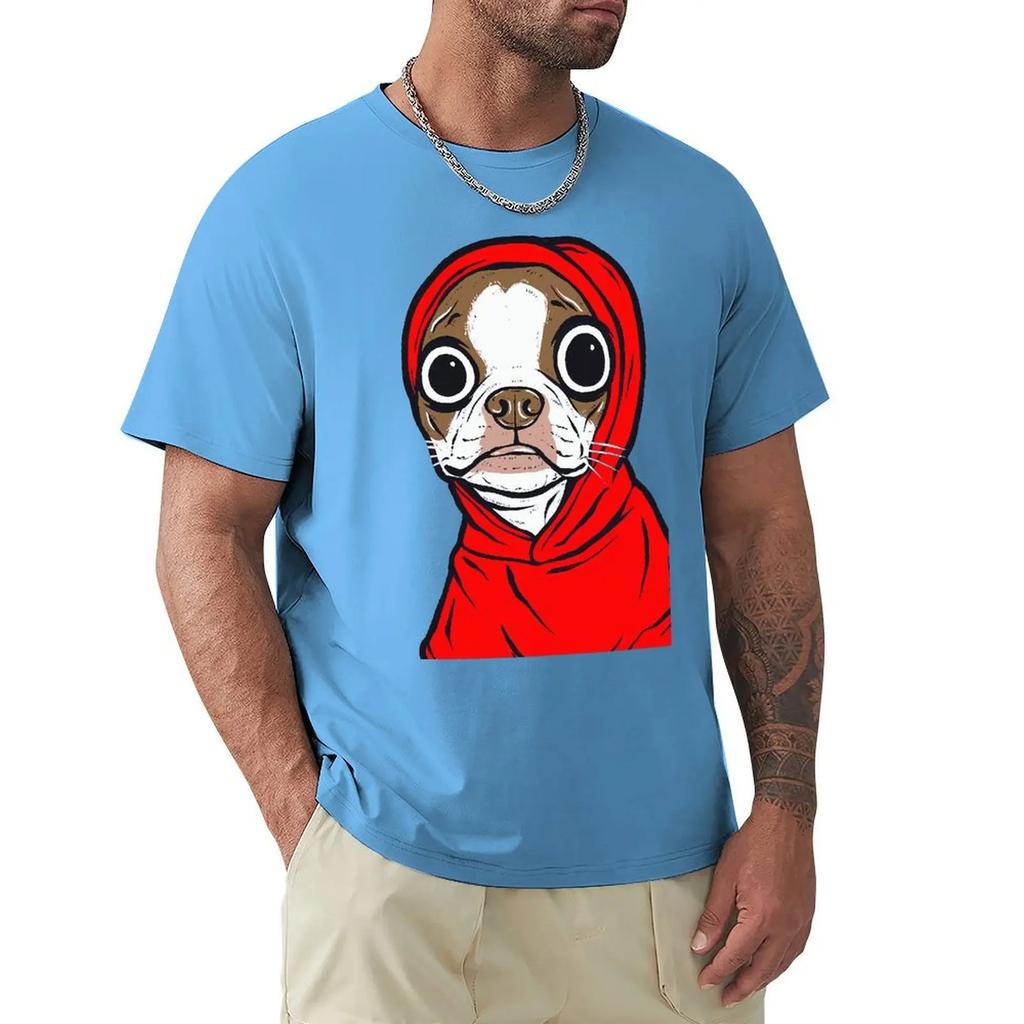 Коричневая футболка с капюшоном Boston Dogs Terrier, футболка с коротким рукавом Harajuku, 100% хлопок, графика, футболка, топы